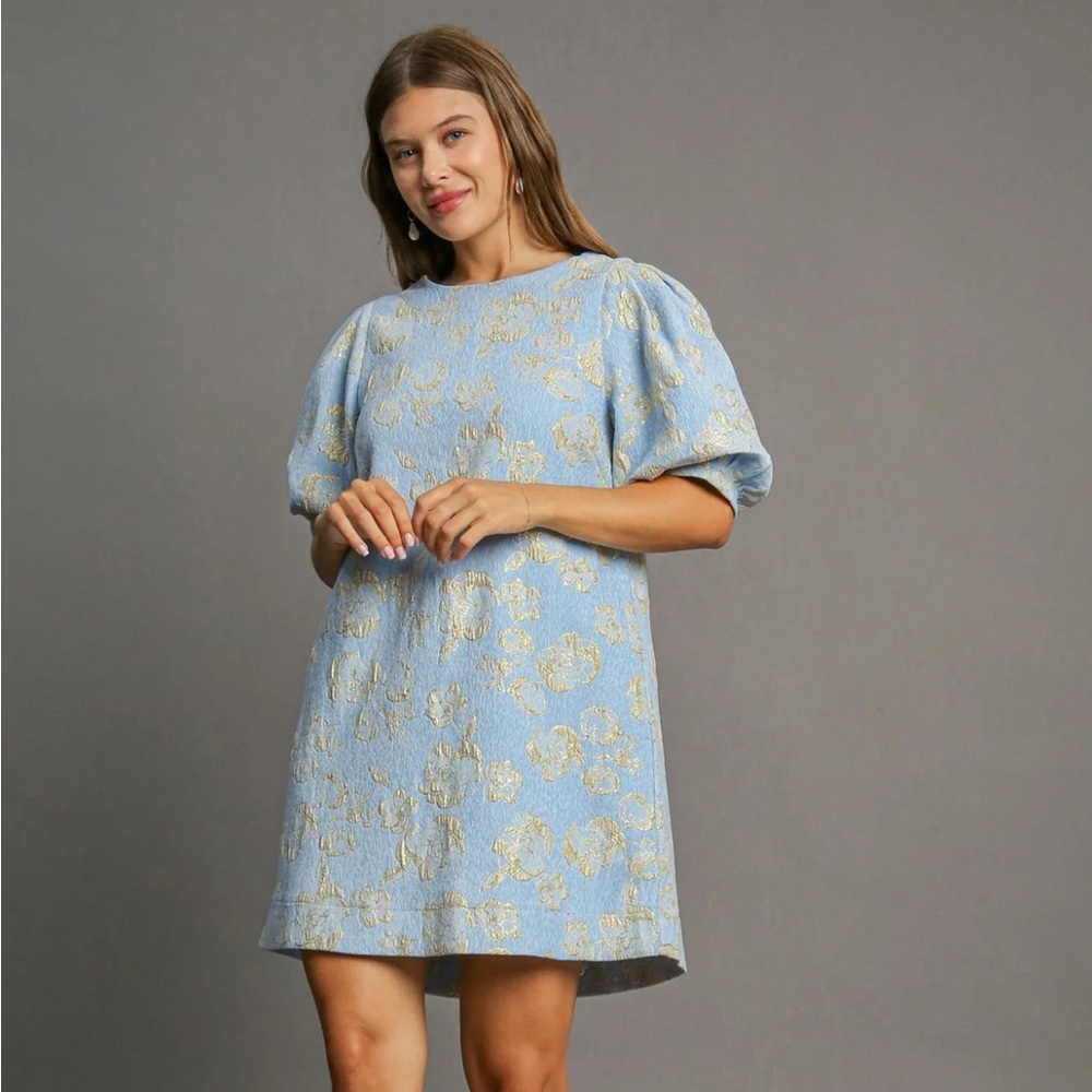 Elegant Blue and Gold Women's Dress